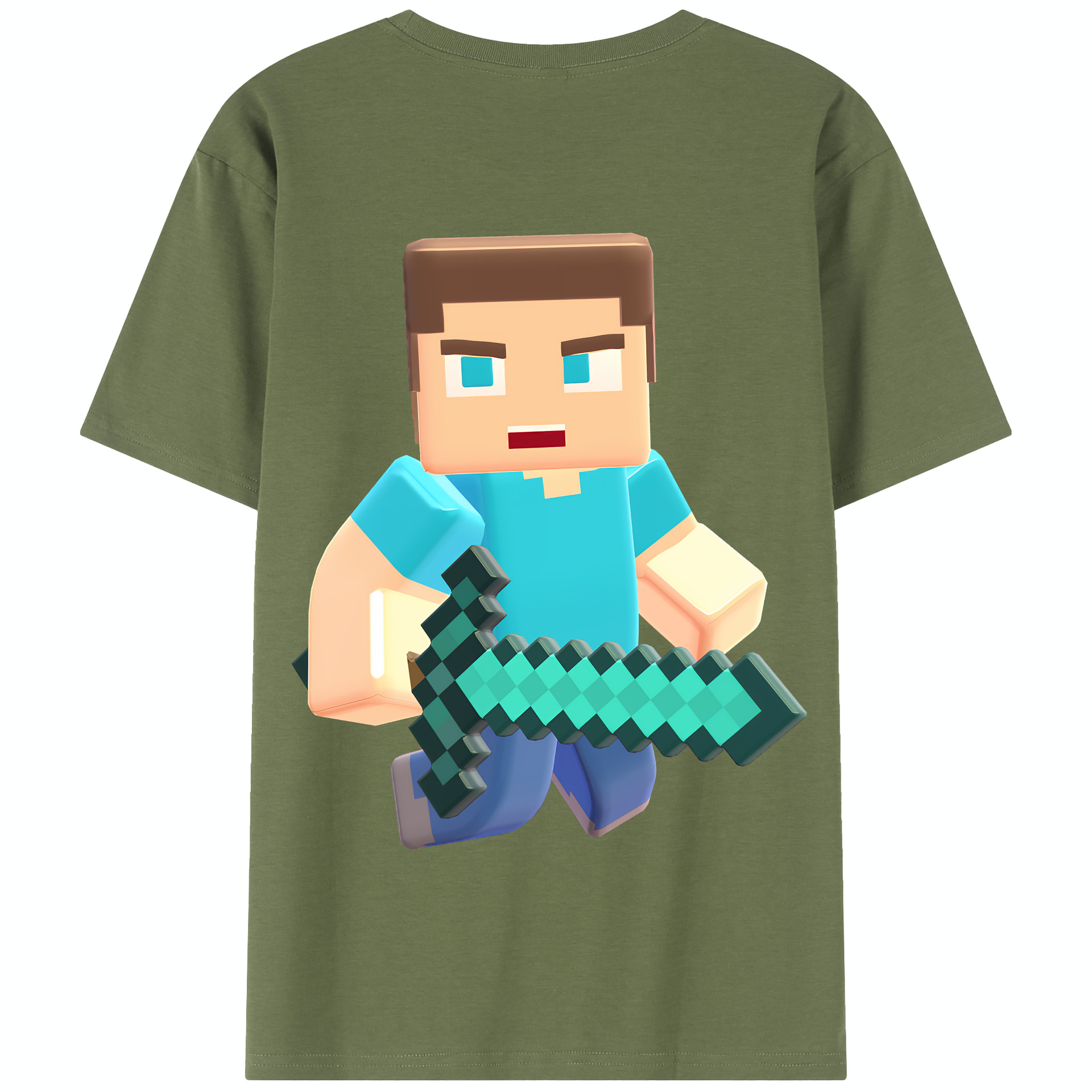 （画像用） マインクラフト ブロックの世界 Minecraft MC Block world 綿100％半袖Tシャツ（背面プリント）